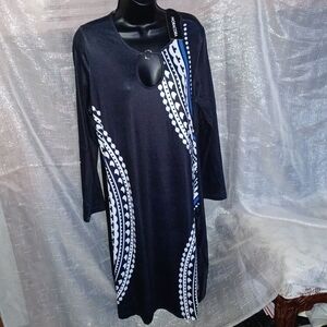 NWT NORACORA Pretty Knee Length Black, white and blue Dress Size L